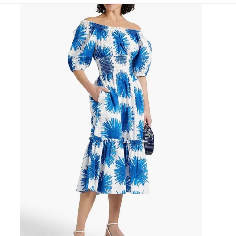 Cara Cara Mimi Smocked Off the Shoulder Midi Dress NWOT